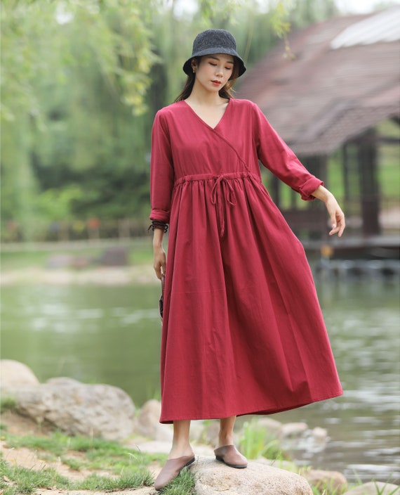Retro Adjustable Waist Loose Linen Dress Soft Cotton Linen Maxi Dress Plus Size Linen Dress Plus Size Clothing Linen Robes Oversized Dress Etsy UK