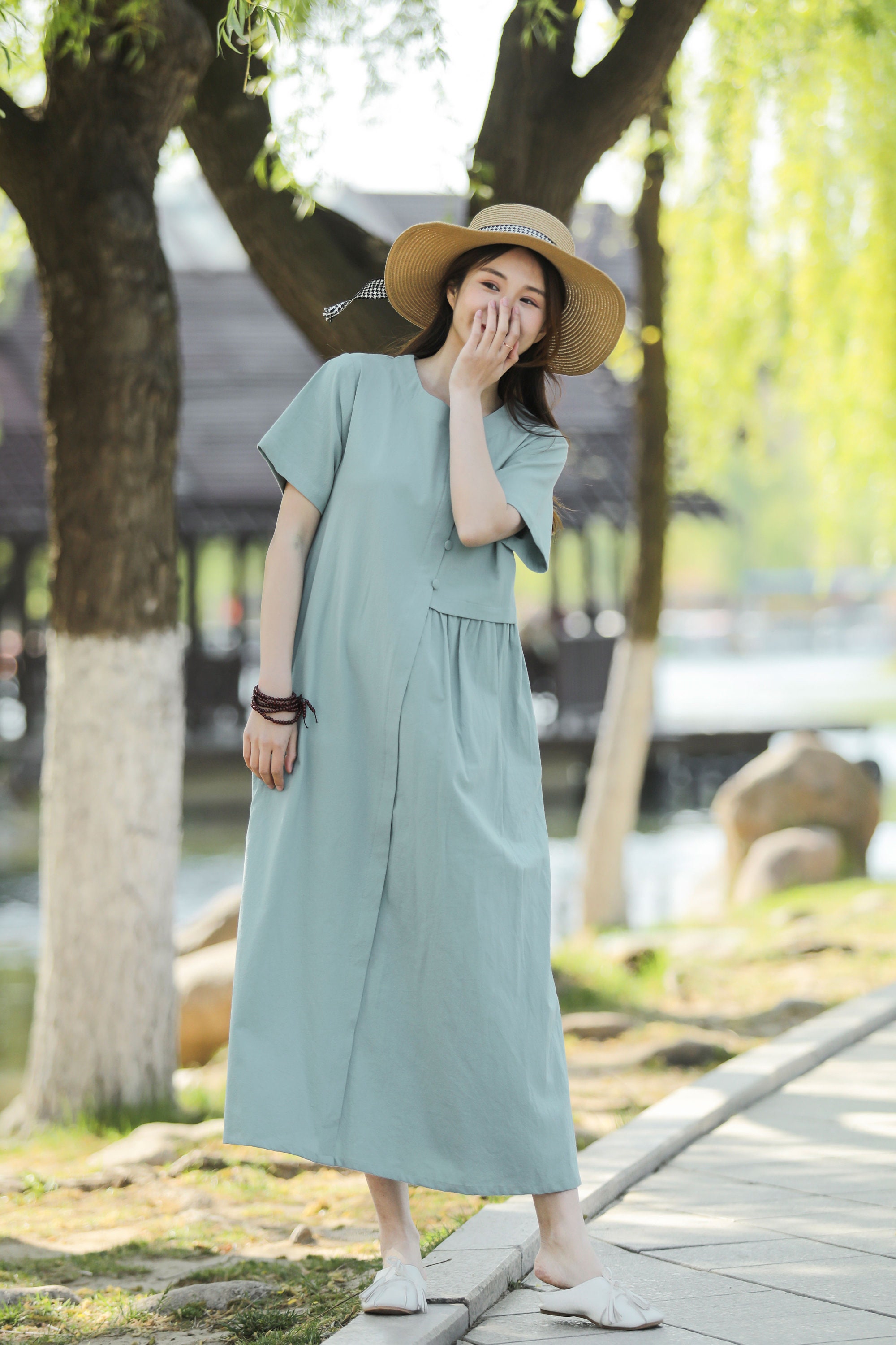 loose summer dress R.Vivimos Women's Summer Cotton Maxi Dress Adjustable Spaghetti Strap Boho Casual Backless Ruffle Loose Fit Flowy Dress
