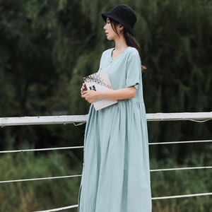 Retro Summer Linen Dress Loose Cotton Linen Maxi Dress Plus Size ...