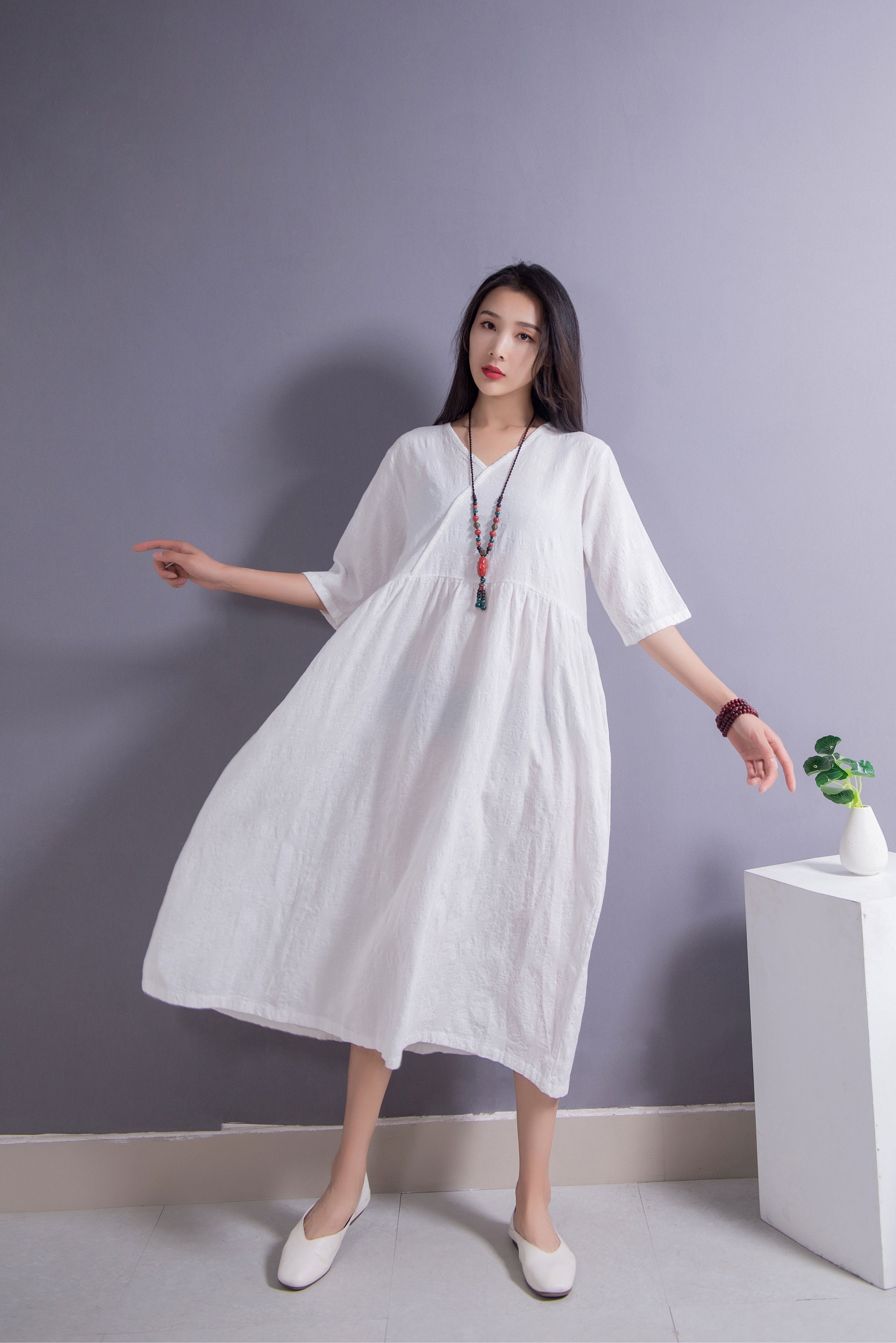 Casual Jacquard Linen Dress Cotton Linen Maxi Dress Loose - Etsy