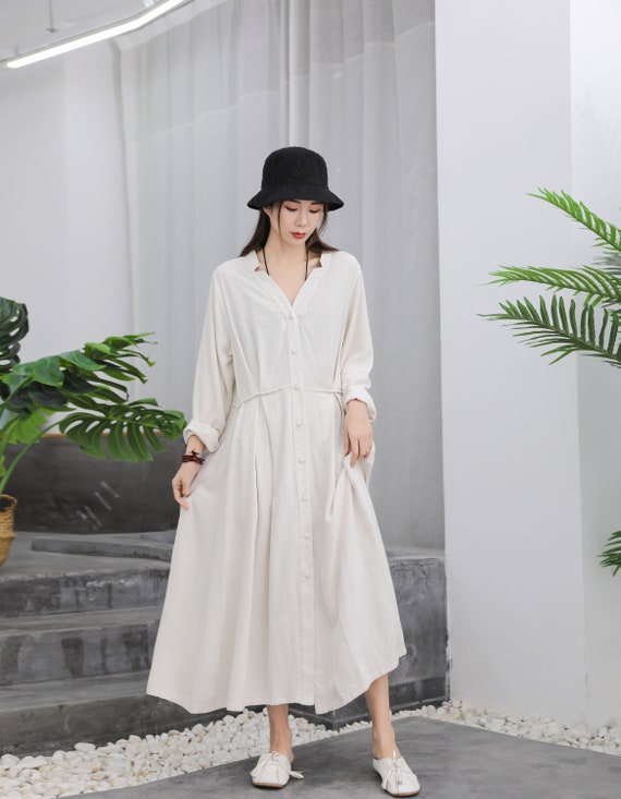 New Arrival Linen Dress Coat Soft Cotton Linen Dress Plus Size Clothing Plus Size Dress Loose Oversized Linen Dress Holiday Gift Style 134