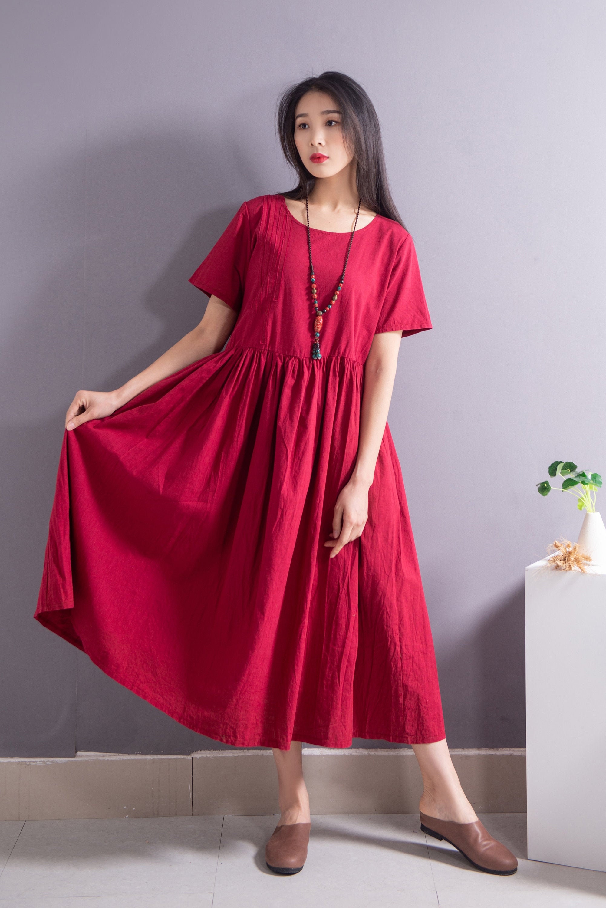 A-line Loose Summer Linen Dress Soft Cotton Linen Maxi Dress Casual  Oversized Dress Plus Size Linen Plus Size Dress Plus Size Clothing 