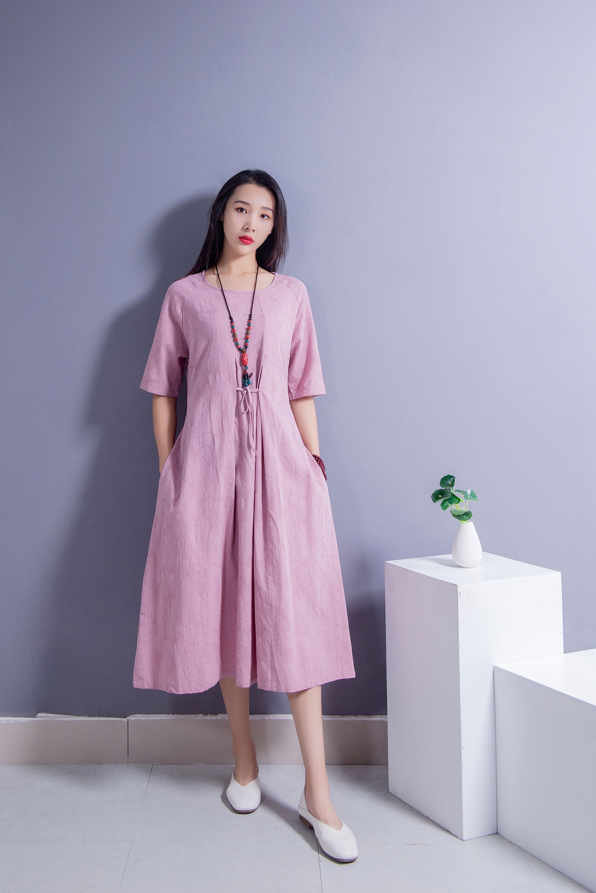 Jacquard Soft Linen Dress Cotton Linen Leisure Dress Casual Etsy
