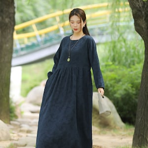 Jacquard Retro Casual Linen Dress Soft Cotton Linen Maxi Dress - Etsy