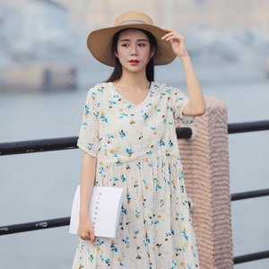 Retro Printing Summer Seaside Cotton Dress Lightweight Soft Cotton Maxi Dress Plus Size Dress Plus Size Clothing Oversized Cotton Dress image 4