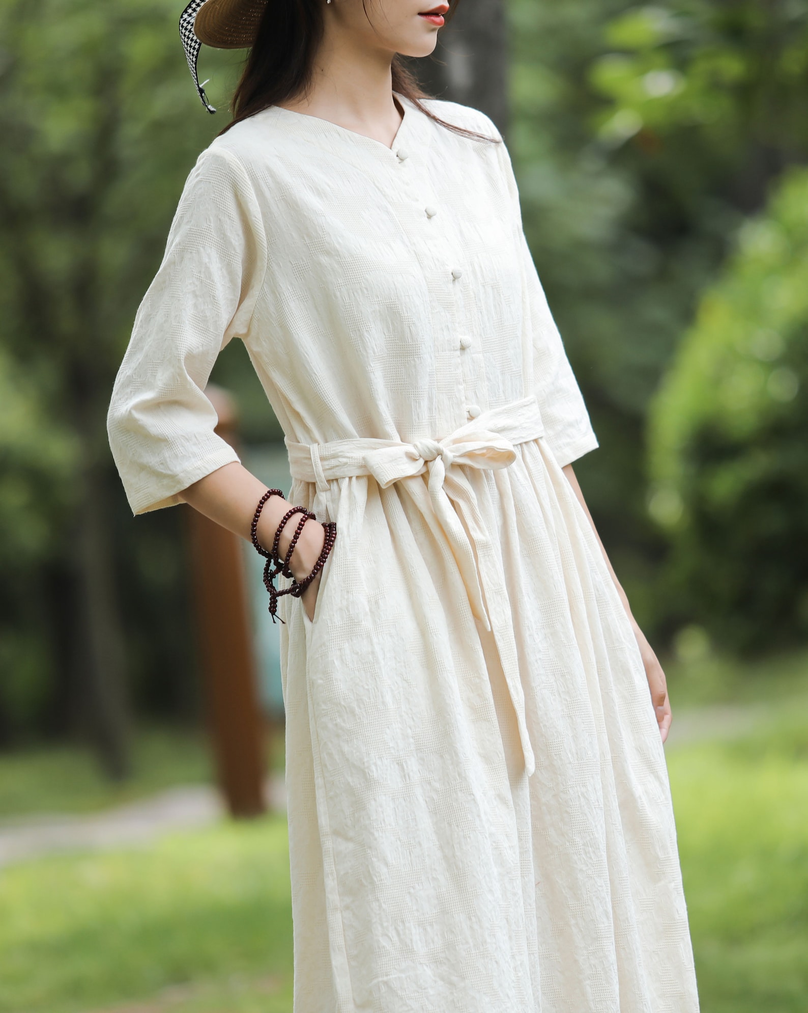 Loose Tie Belt Linen Dress Casual Fashion