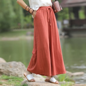 Retro Elastic Waist Loose Summer Linen Pants Cotton Linen Casual Pants Plus Size Linen Trousers Plus Size Clothing Plus Size Pants Style 090