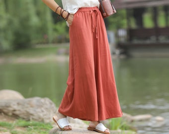 Retro Elastic Waist Loose Linen Pants Cotton Linen Casual Pants Plus Size Linen Trousers Plus Size Clothing Plus Size Pants Leisure Trousers