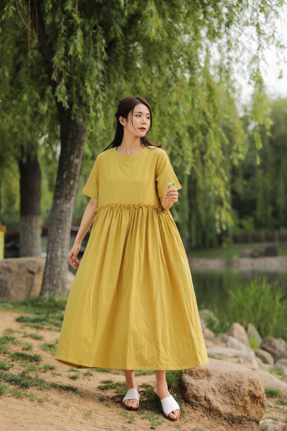New Arrival Cosy Loose Summer Dress Soft Cotton Linen Maxi Dress Plus Size Linen Dress Plus Size Clothing Oversized Linen Dress Style 009