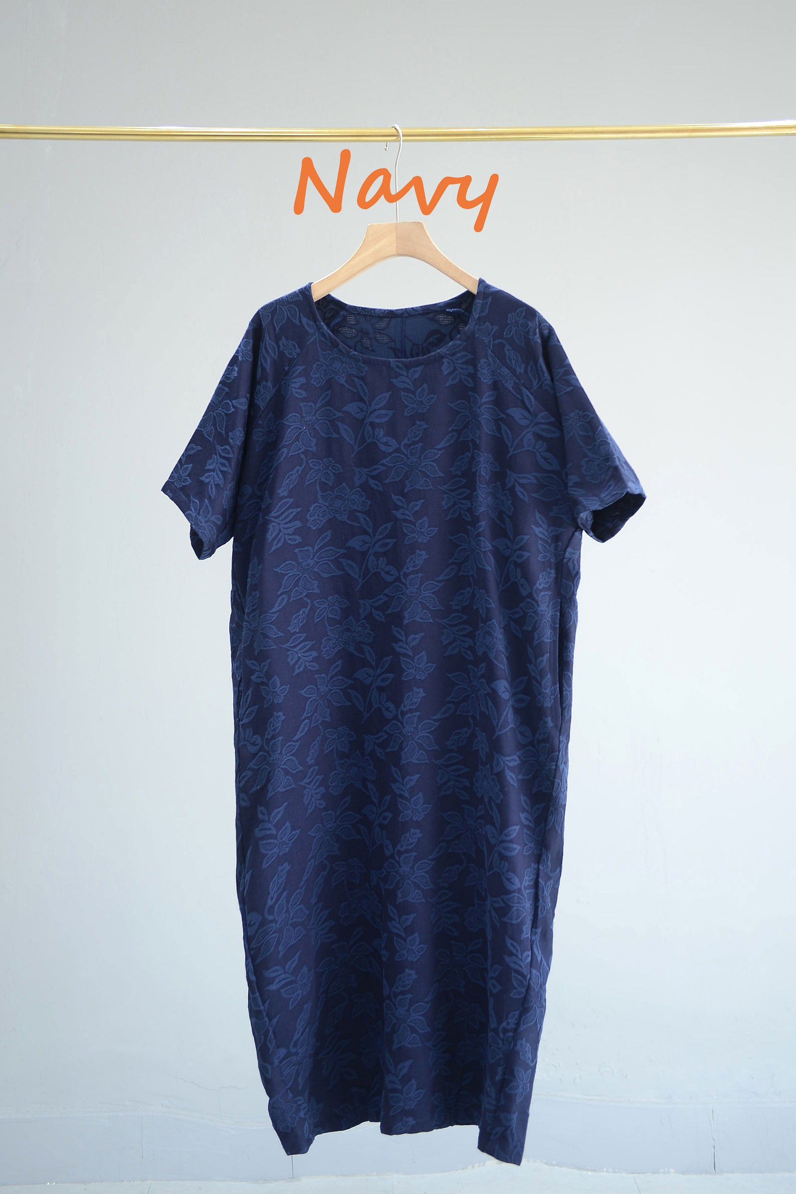 Gathered Neck Long Sleeve Cotton-Linen Maxi Dress