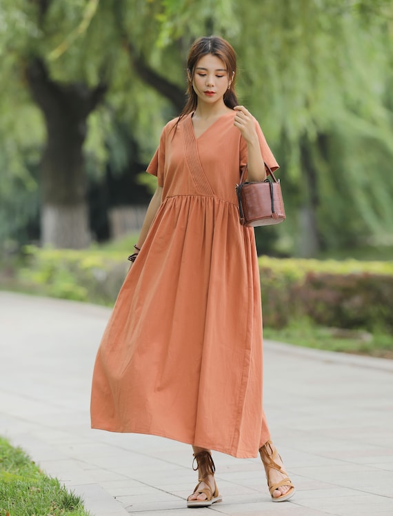 Leisure Loose Summer Linen Dress Soft Cotton Linen Maxi Dress Plus Size Clothing Plus Size Dress Linen Robe Oversized Linen Dress Style 057