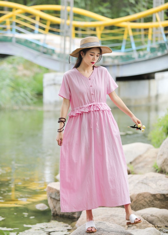 Adjustable Waist Summer Linen Dress Loose Cotton Dress Linen Maxi Dress Plus Size Linen Plus Size Dress Plus Size Clothing Oversized Dress