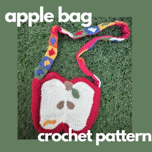 Modèle de sac pomme au crochet PDF uniquement - ver de sac au crochet et feuille, fruit, joli sac à main bandoulière unique crochet funky idiot, crochet d'école