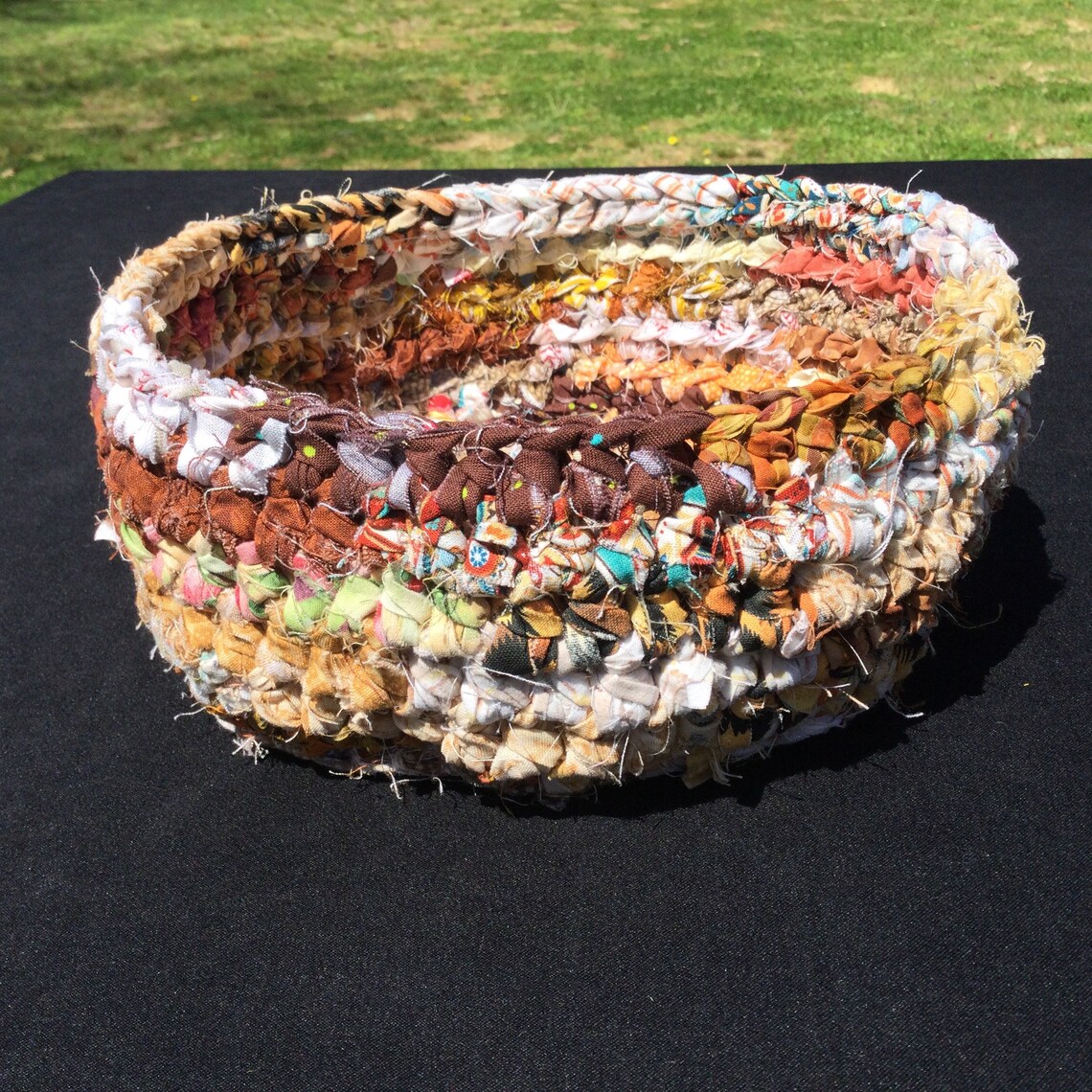 Fabric Rag Basket Handmade Crochet Basket One of a Kind Etsy