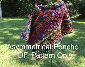 Patrón sencillo de poncho de ganchillo: diseño asimétrico con hombros descubiertos para principiantes (patrón en PDF)