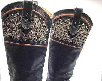 Designer  Italian cowboy boots by Guido Pasquali vintage boots seventies with studs rare find 38