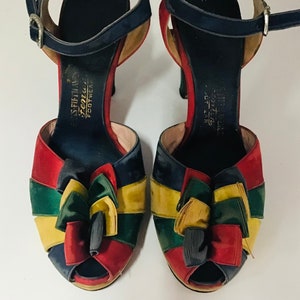 Vintage multi colored satin dress sandals