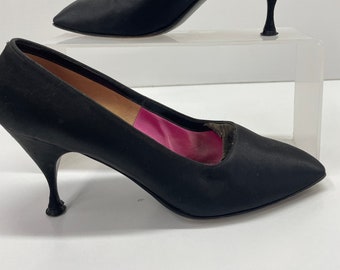 Rare vintage Herbert Levine black satin 1960s pumps