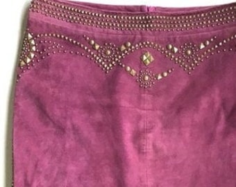 Vintage Roberto Cavalli Purple Suede Skirt With Bronze Studs size 44