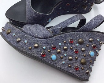 Vintage Studded Platform wedges made in Italy  size 36  never worn