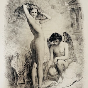 Lesbian  orginal art 1920s beautiful etching