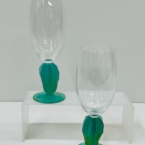 Set of 2 Daum Hilton Mcconnico Cactus Wine Glass Goblets 8 1/4” H