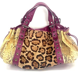 Bolsa vintage Beverly Feldman com estampa de leopardo e cobra – Glamour Y2K