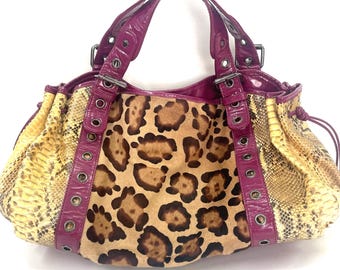 Vintage Beverly Feldman handväska i leopard- och ormskinn – Y2K Glam