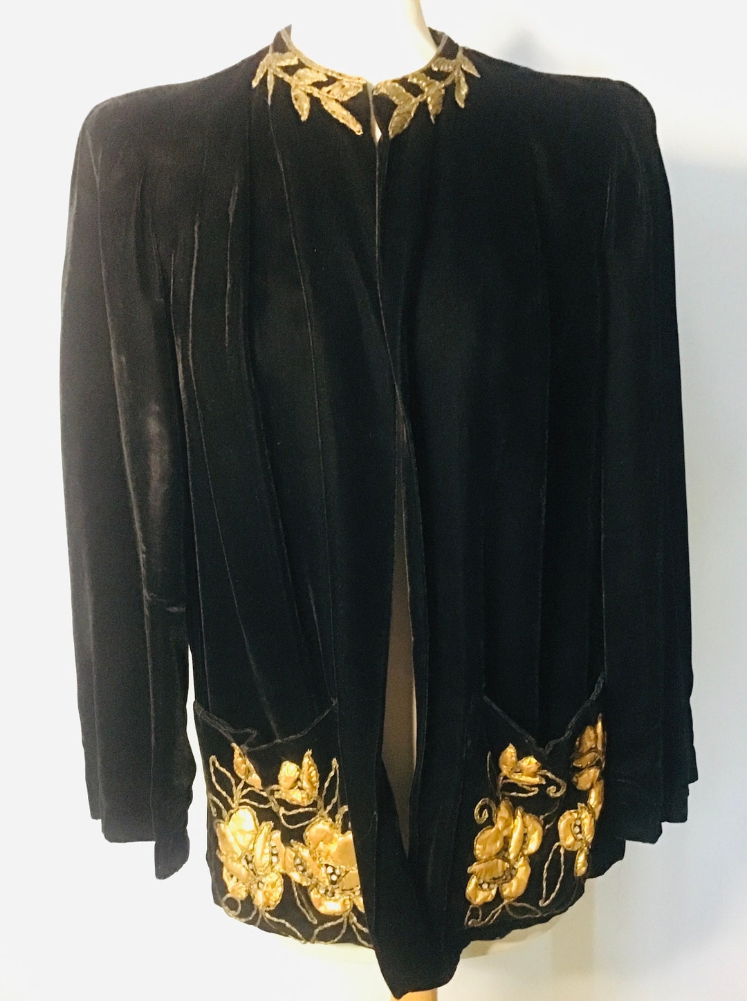 Women's Vintage Black Pinstriped  Velvet Jacket L