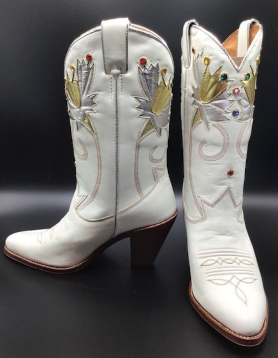 Schoenen damesschoenen Laarzen Cowboy & Westernlaarzen Vintage Beverly Feldman jaren 80 dieren cutout hoge laarzen zeldzame vinden maat 7. 