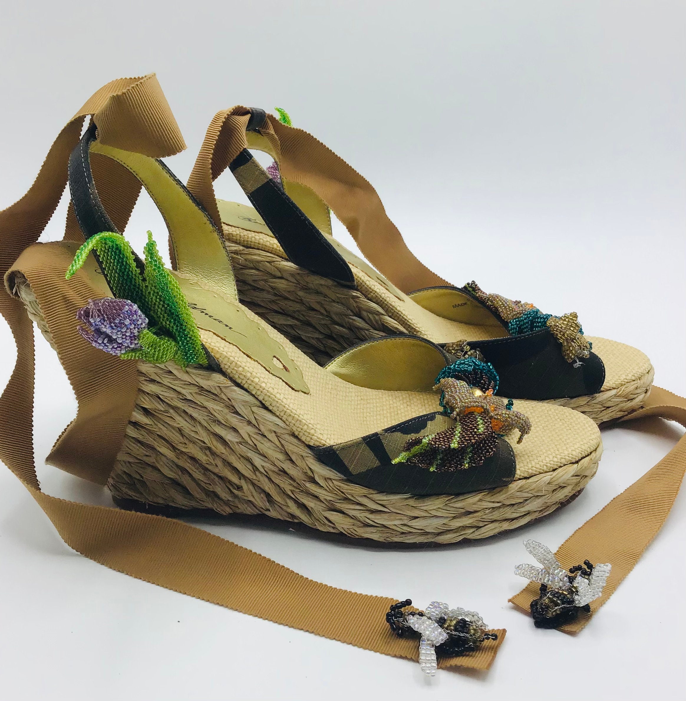 Nia Clear Raffia Wedge Heels