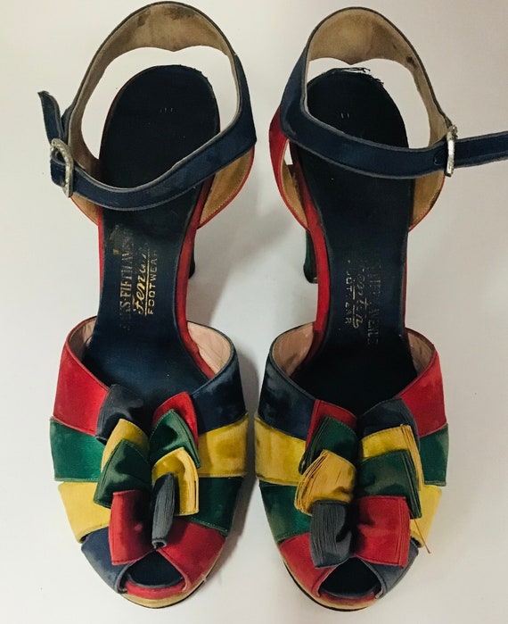 Vintage multi colored satin dress sandals
