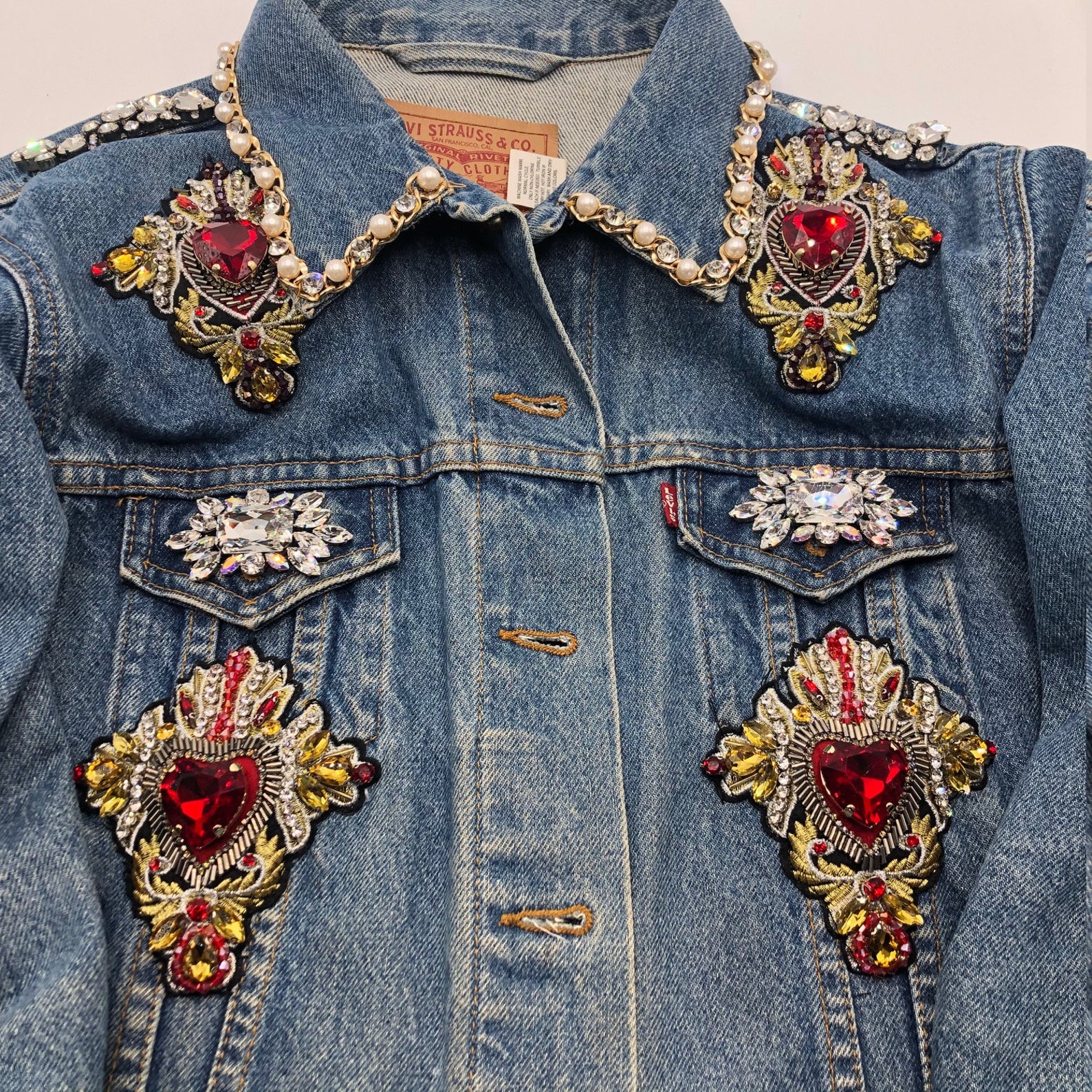 Luxury Levis Denim Jacket decorated with jewels and appliques. | Etsy