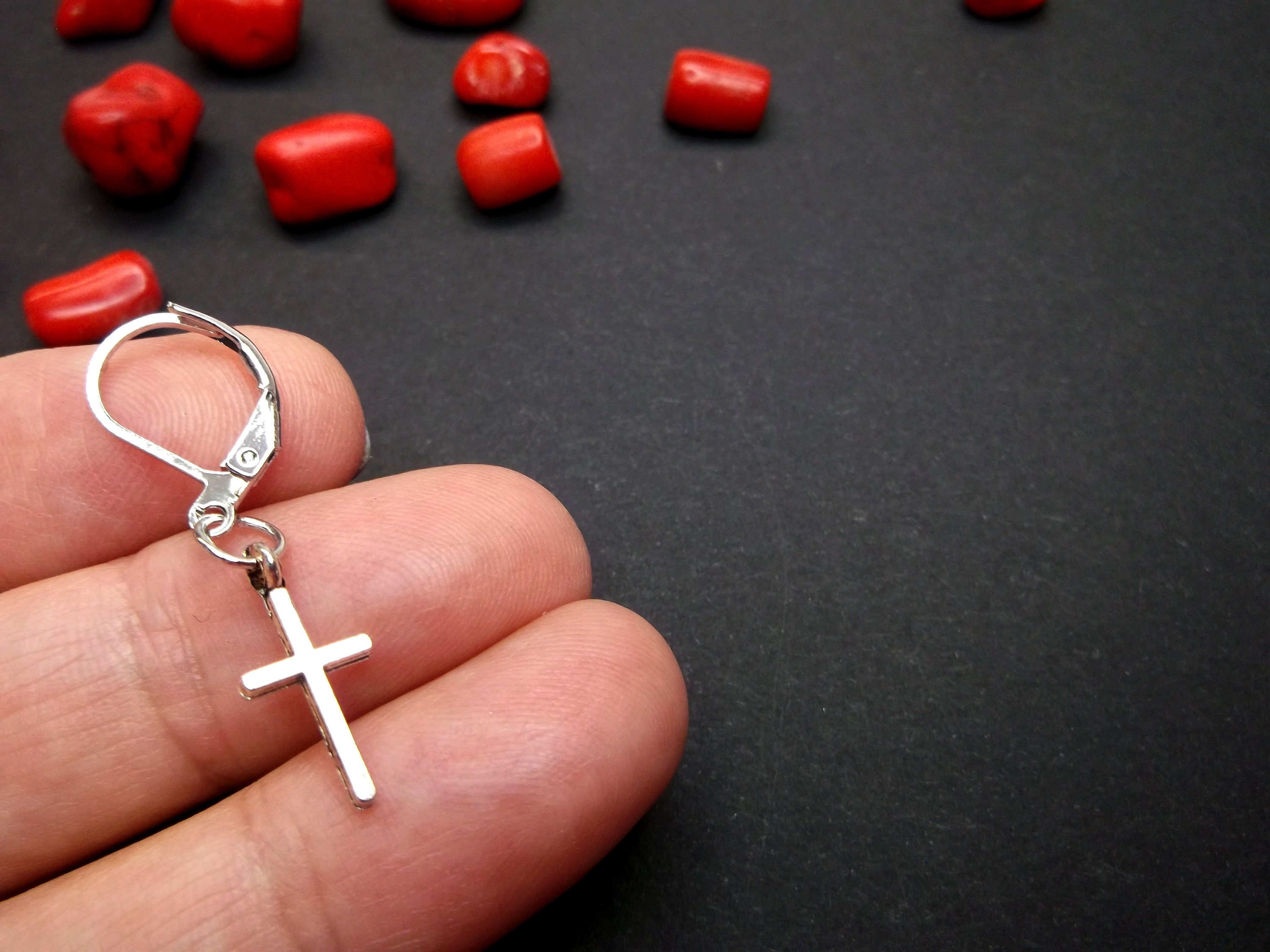 Orecchini A Croce In Argento 925 Placcato Oro 18K E Nero Canna Di Fucile – Unisex, Simbolo Di Fede, Regalo Religioso