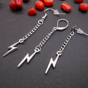 One lightning strike earring, David Bowie accessory, Flash earring, Men silver lightning dangle, Men silver earring, Goth lightning earring