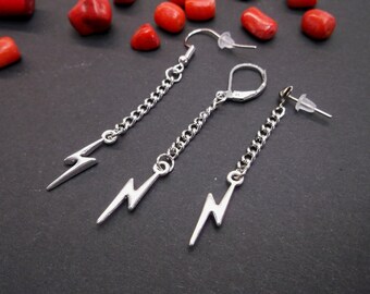 Silver Lightning Bolt Dangle Earring: David Bowie Accessory