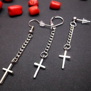One cross earring, Silver cross for men, Unisex cross dangle, Men cross, Silver cross dangle, Cross earring, Boyfriend gift, Gift for him