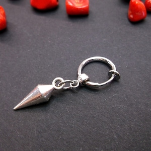 Silver Cone Clip-on Earring: Stainless Steel Spike Dangle