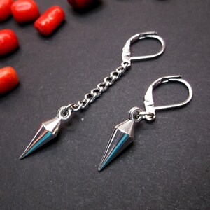 One silver spike earring Spike dangle Silver acrylic spike Punk earring Gothic earring Long spike dangle short cone Goth cone dangle for him