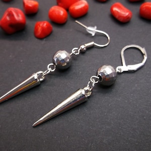 One silver spike earring Spike dangle Silver acrylic spike Punk earring Gothic earring Long spike dangle short cone Goth cone dangle for him
