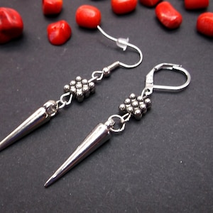 One silver spike earring Spike dangle Silver acrylic spike Punk earring Gothic earring Long spike dangle short cone Goth cone dangle for him