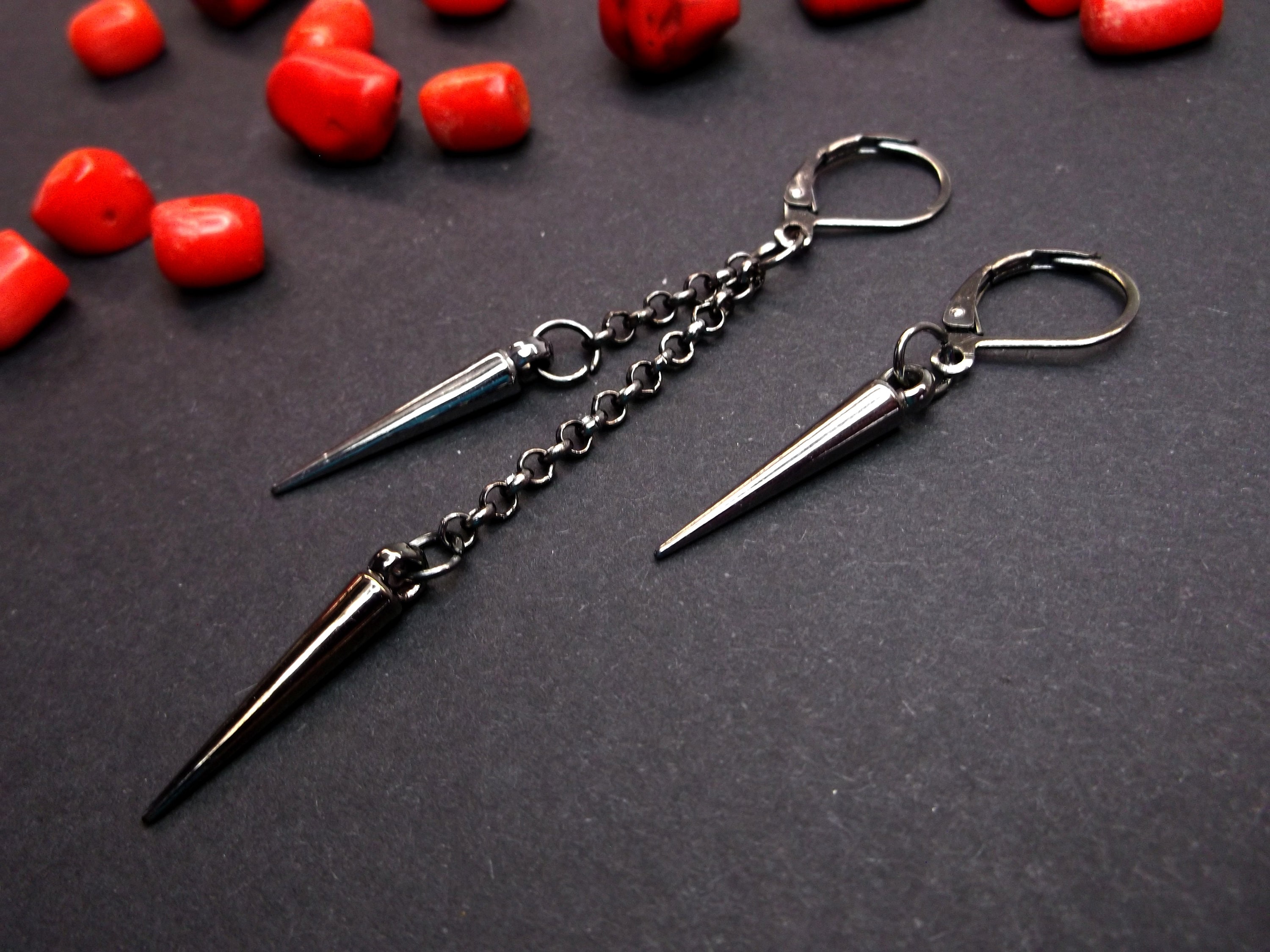Gunmetal Spike Dangle Earring: Punk Goth Cone Charm