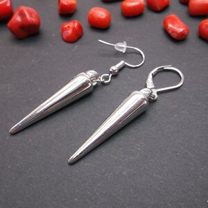One silver spike earring Spike dangle Silver acrylic spike Punk earring Gothic earring Long spike dangle short cone Goth cone dangle for him