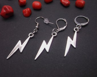 Silver Lightning Bolt Dangle Earring: David Bowie Accessory