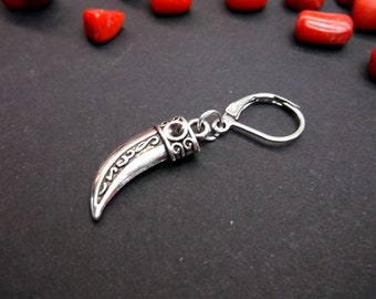 Silver Horn Stud Earring: Mens Tusk Dangle
