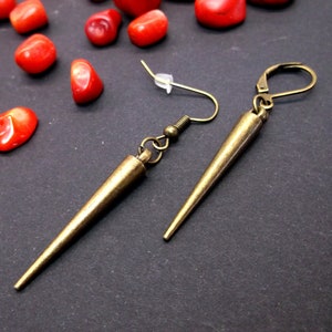 One spike earring Spike dangle bronze acrylic spike Punk earring Gothic earring Long spike dangle short cone Goth cone dangle for him