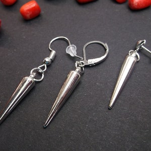 One silver spike earring Spike dangle Silver acrylic spike Punk earring Gothic earring Long spike dangle short cone Goth cone dangle for him