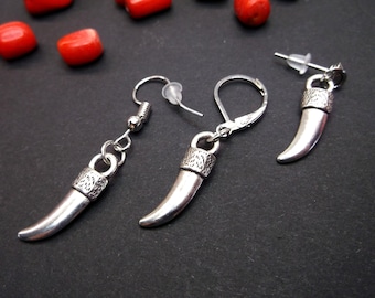 Single Horn Silver Earring: Tusk Dangle, Men's Jewelry