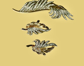 Vintage Marcel Boucher Feather Brooch with Matching Earrings