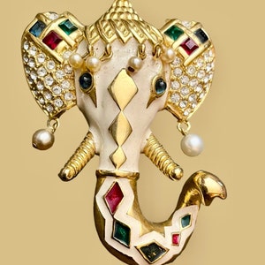 Vintage Kenneth Jay Lane Maharaja Elephant Brooch Pin